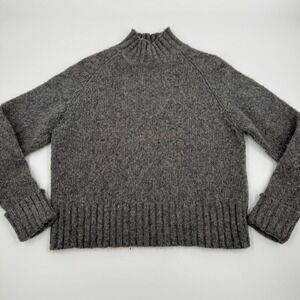 Limited America Gray Wool Blend Mock Neck Raglan Chunky Knit Sweater Large